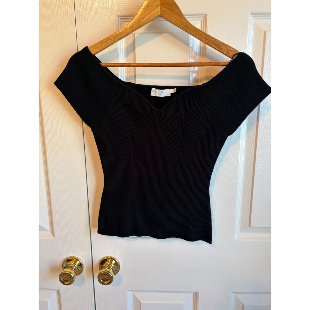 ASTR the Label Black Ribbed Off the Shoulder Knit Top XL AT18220-003